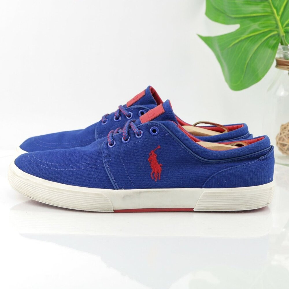 Polo Ralph Lauren Mens Faxon Sneaker Size 11.5 Royal Blue Canvas Red Pony Shoe - Picture 8 of 12